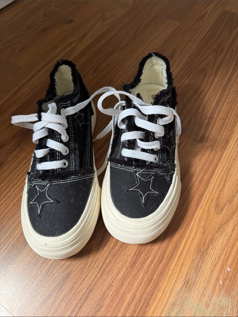 Kids Black Canvas Star Sneakers with White Laces